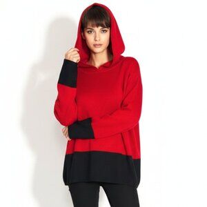 Nina Leonard Color Block Knit Hoodie M Mod Sportswear Sweater Wool Blend Trendy